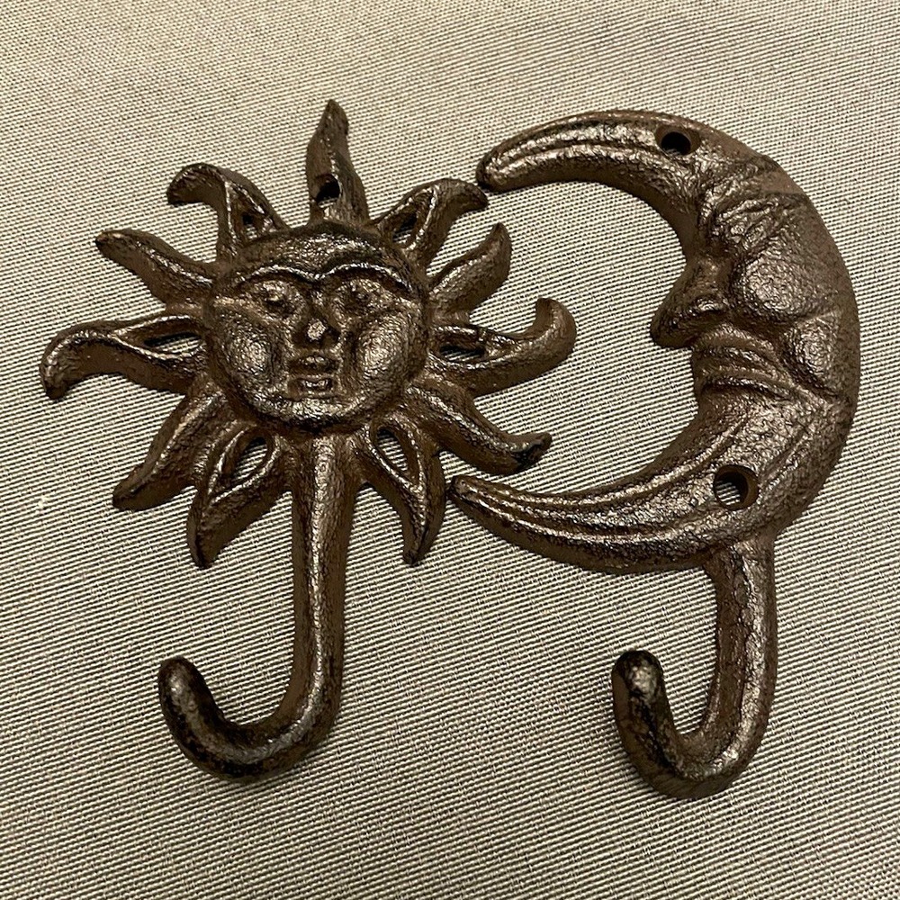 Sun Moon Wall Hooks Set 2 Celestial Metal Rustic Boho Whimsigoth Key Hangers